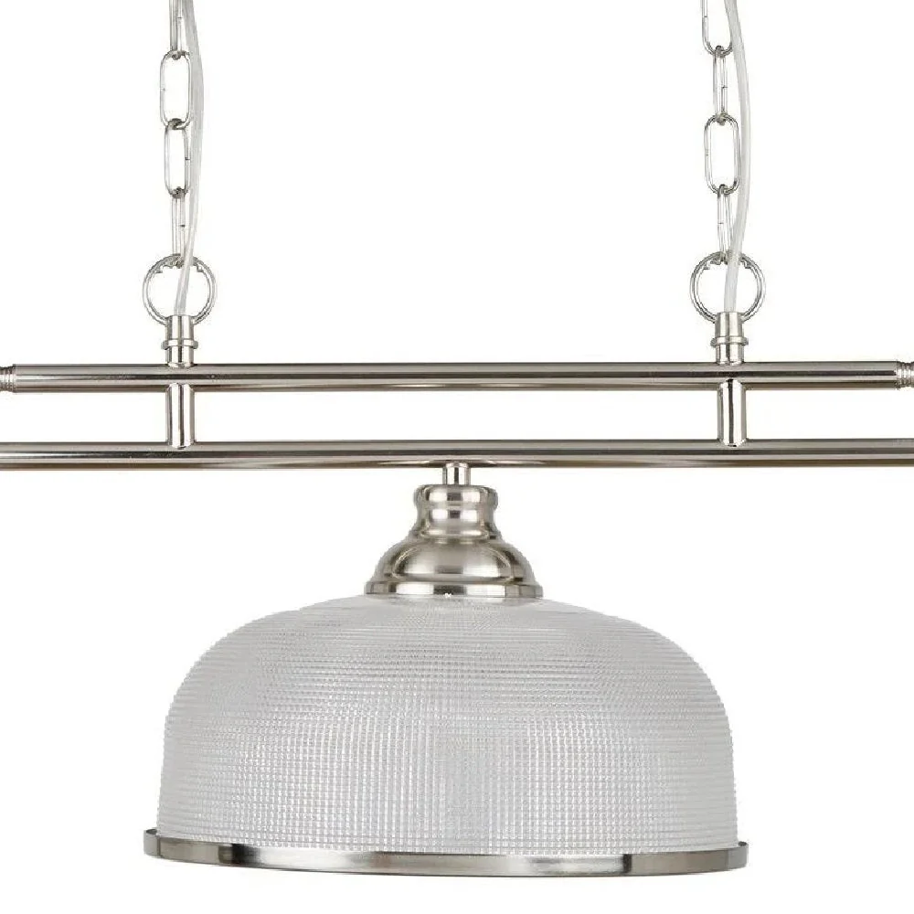 Satin Chrome & Holophane Glass Vintage Dome 3 Lamp Bar Pendant 99cm - Image 2