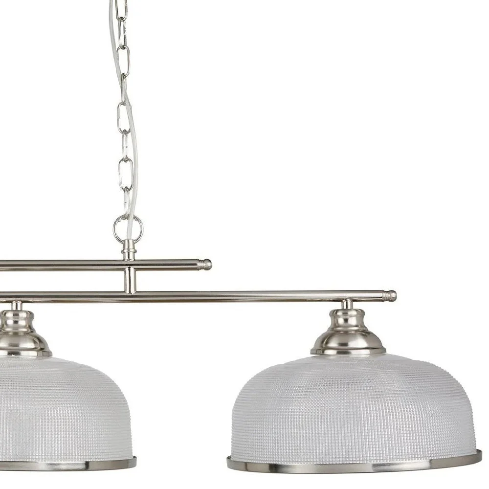 Satin Chrome & Holophane Glass Vintage Dome 3 Lamp Bar Pendant 99cm - Image 3