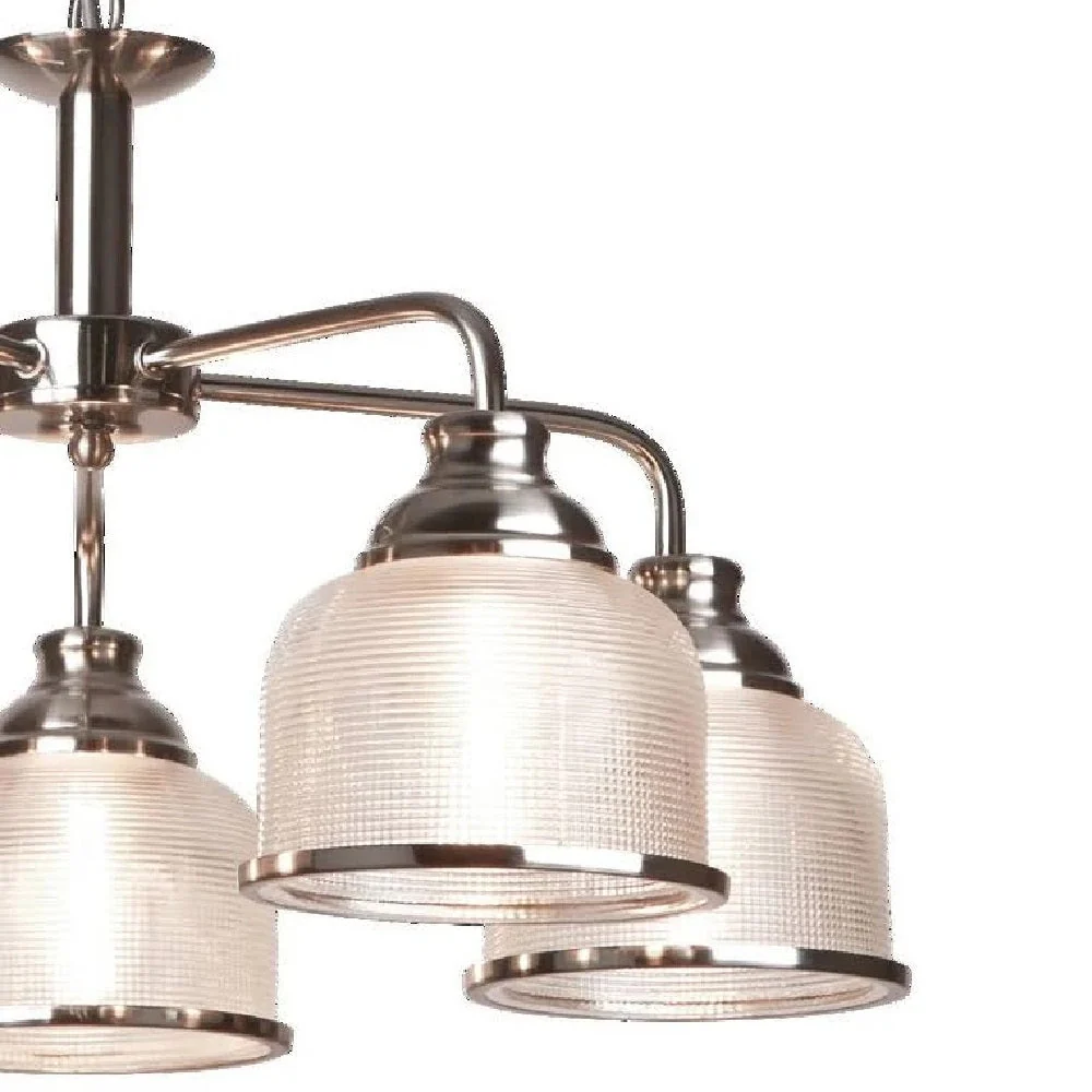Satin Chrome & Holophane Glass Vintage Dome 5 Lamp Pendant Light 58cm - Image 2