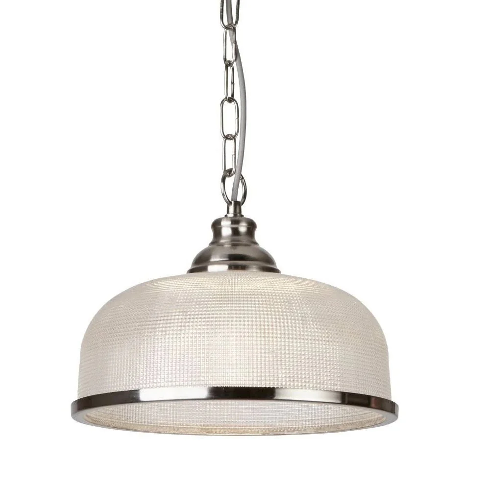 Satin Chrome & Holophane Glass Vintage Dome Pendant Light 27cm - Image 3