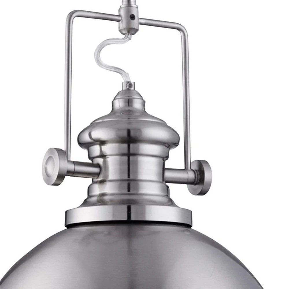 Satin Chrome & Holophane Lens Industrial Metal Dome Pendant Light 31cm - Image 2