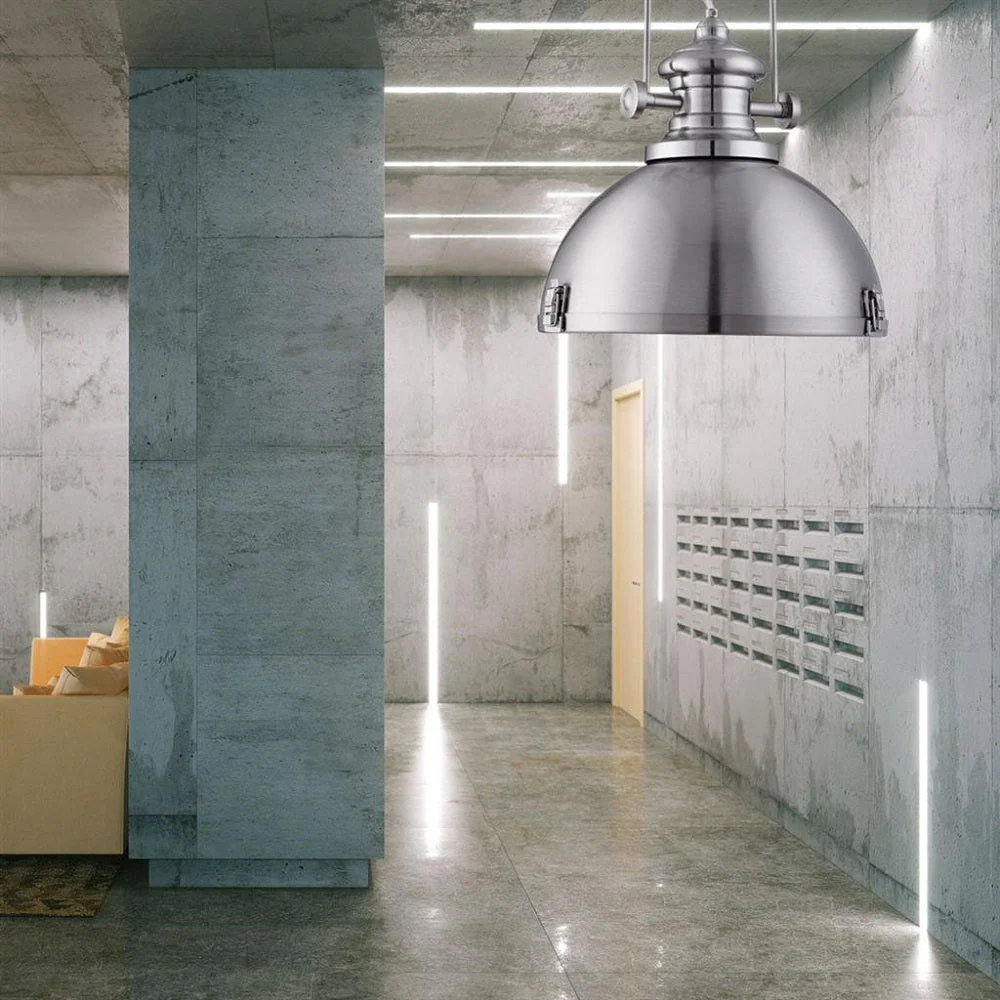 Satin Chrome & Holophane Lens Industrial Metal Dome Pendant Light 31cm - Image 3