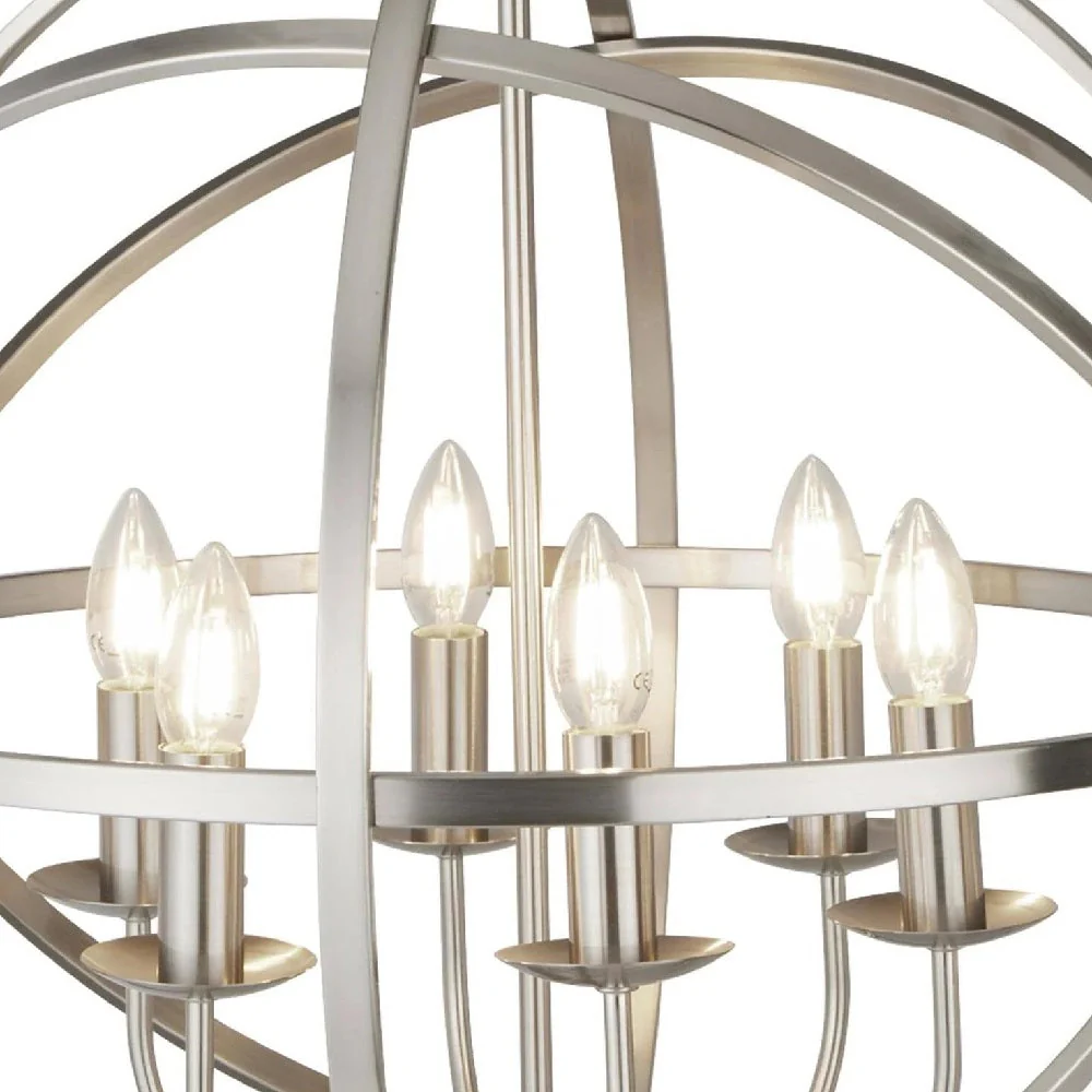 Satin Chrome Metal Banded Sphere Vintage 6 Lamp Pendant Light 60cm - Image 2
