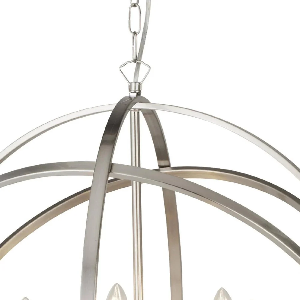 Satin Chrome Metal Banded Sphere Vintage 6 Lamp Pendant Light 60cm - Image 3