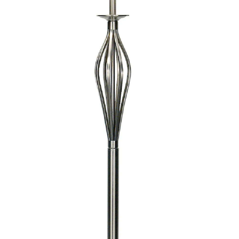 Satin Chrome Vintage Open Metalwork Floor Lamp with Cream Faux Silk Tapered Drum Shade 160cm - Image 3