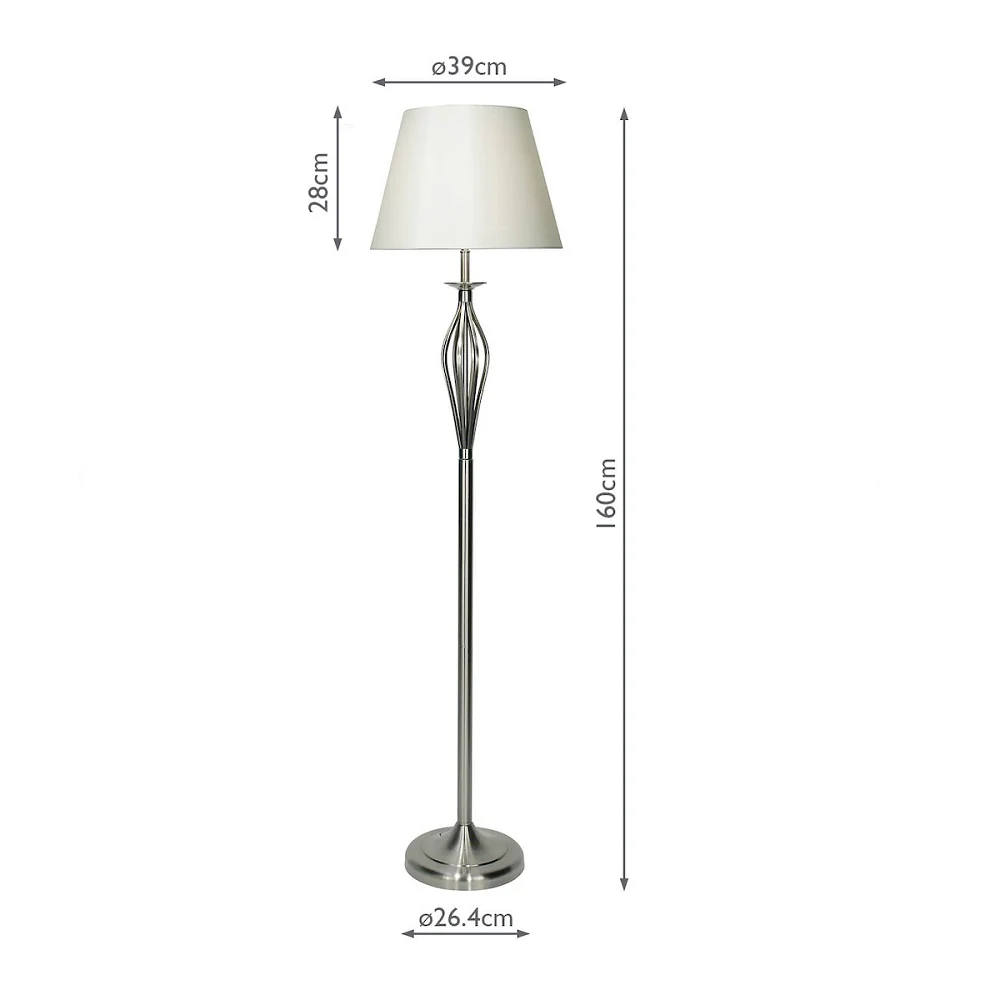 Satin Chrome Vintage Open Metalwork Floor Lamp with Cream Faux Silk Tapered Drum Shade 160cm - Image 5