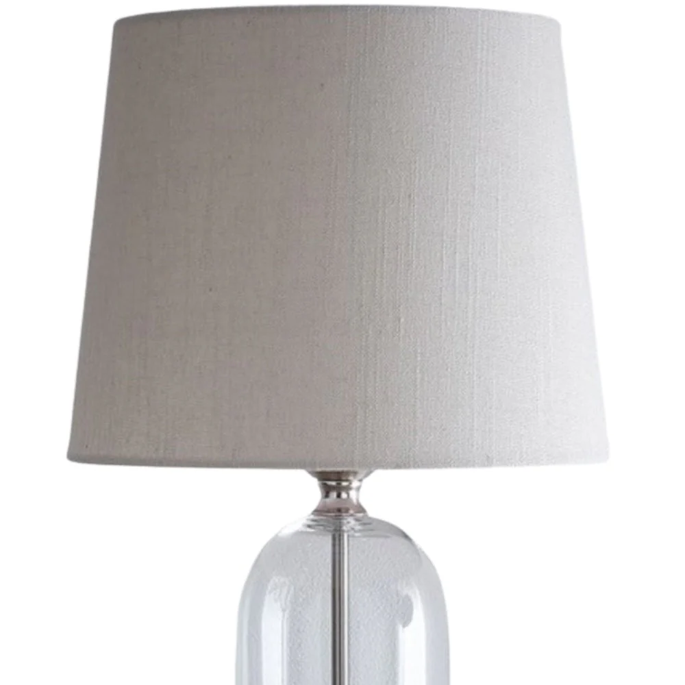 Satin Nickel & Clear Glass Bell Jar Table Lamp with Natural Linen Shade 48cm - Image 3