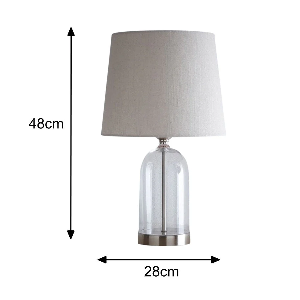 Satin Nickel & Clear Glass Bell Jar Table Lamp with Natural Linen Shade 48cm - Image 6
