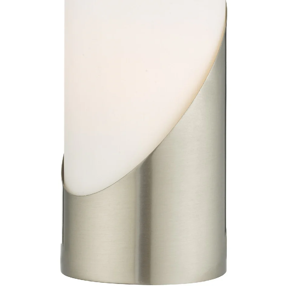 Satin Nickel & Frosted Opal Glass Modern Cylindrical Touch Control Table Desk Lamp 25cm - Image 3
