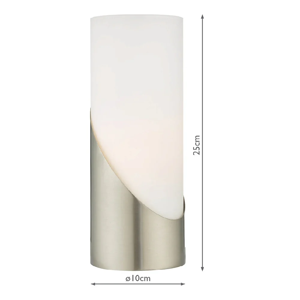 Satin Nickel & Frosted Opal Glass Modern Cylindrical Touch Control Table Desk Lamp 25cm - Image 4
