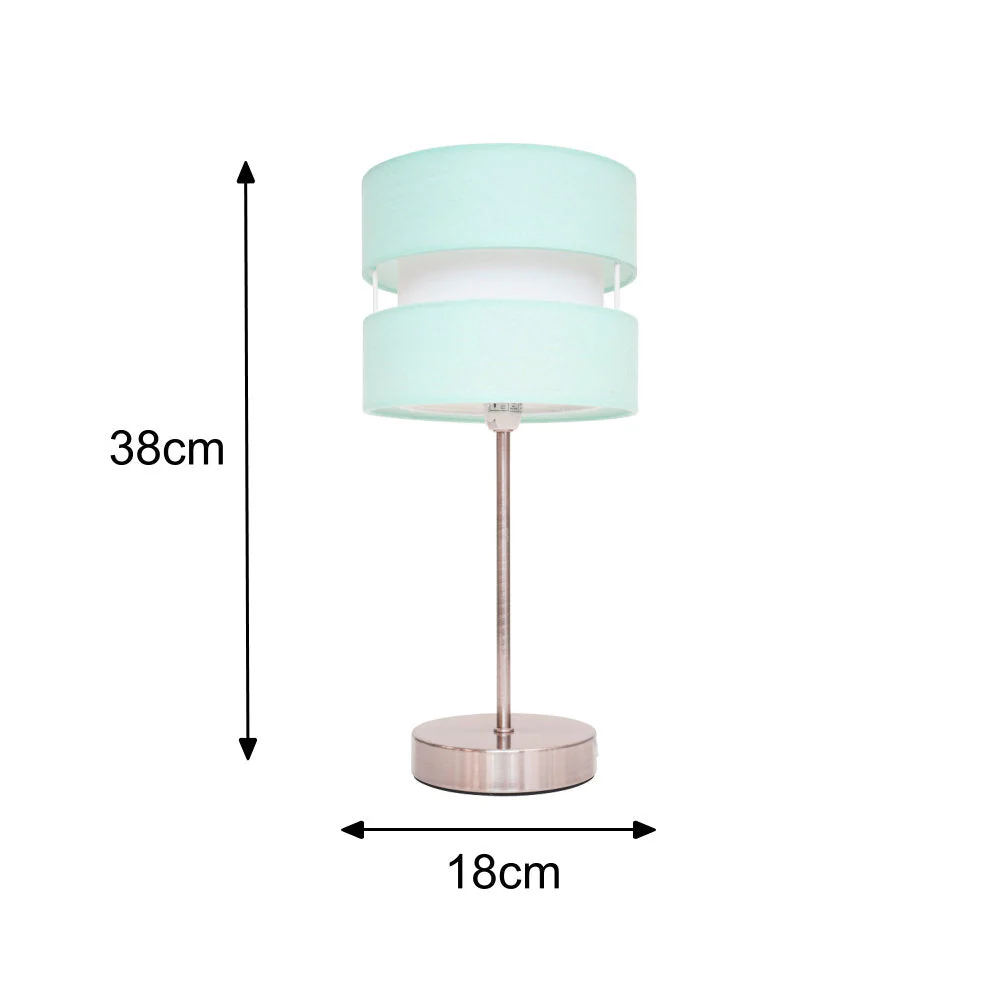 Satin Nickel Table Desk Lamp with Duck Egg Layered Fabric Shade 38cm - Image 5