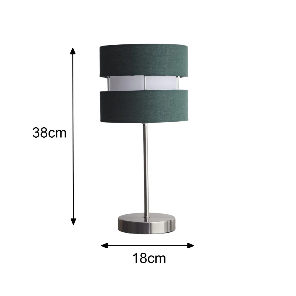 Satin Nickel Table Desk Lamp with Forest Green Layered Fabric Shade 38cm - Image 5