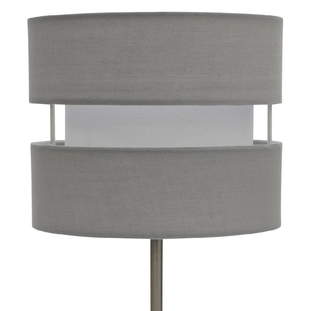 Satin Nickel Table Desk Lamp with Grey Layered Fabric Shade 38cm - Image 2