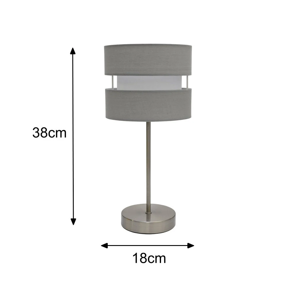 Satin Nickel Table Desk Lamp with Grey Layered Fabric Shade 38cm - Image 5
