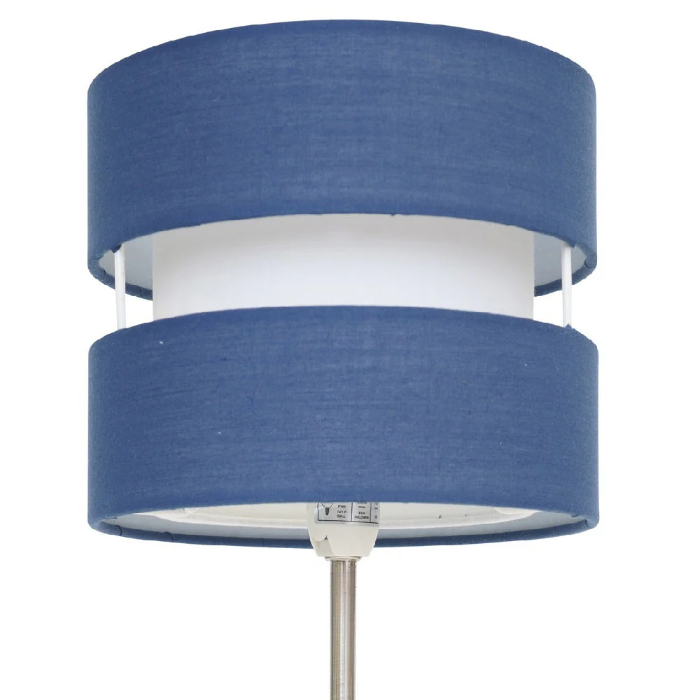 Satin Nickel Table Desk Lamp with Navy Blue Layered Fabric Shade 38cm - Image 2