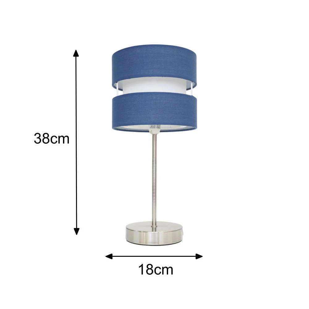Satin Nickel Table Desk Lamp with Navy Blue Layered Fabric Shade 38cm - Image 5