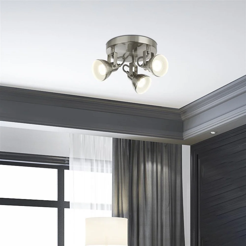 Satin Silver Vintage 3 Lamp Adjustable Head Round Plate Spot Light 300mm - Image 3