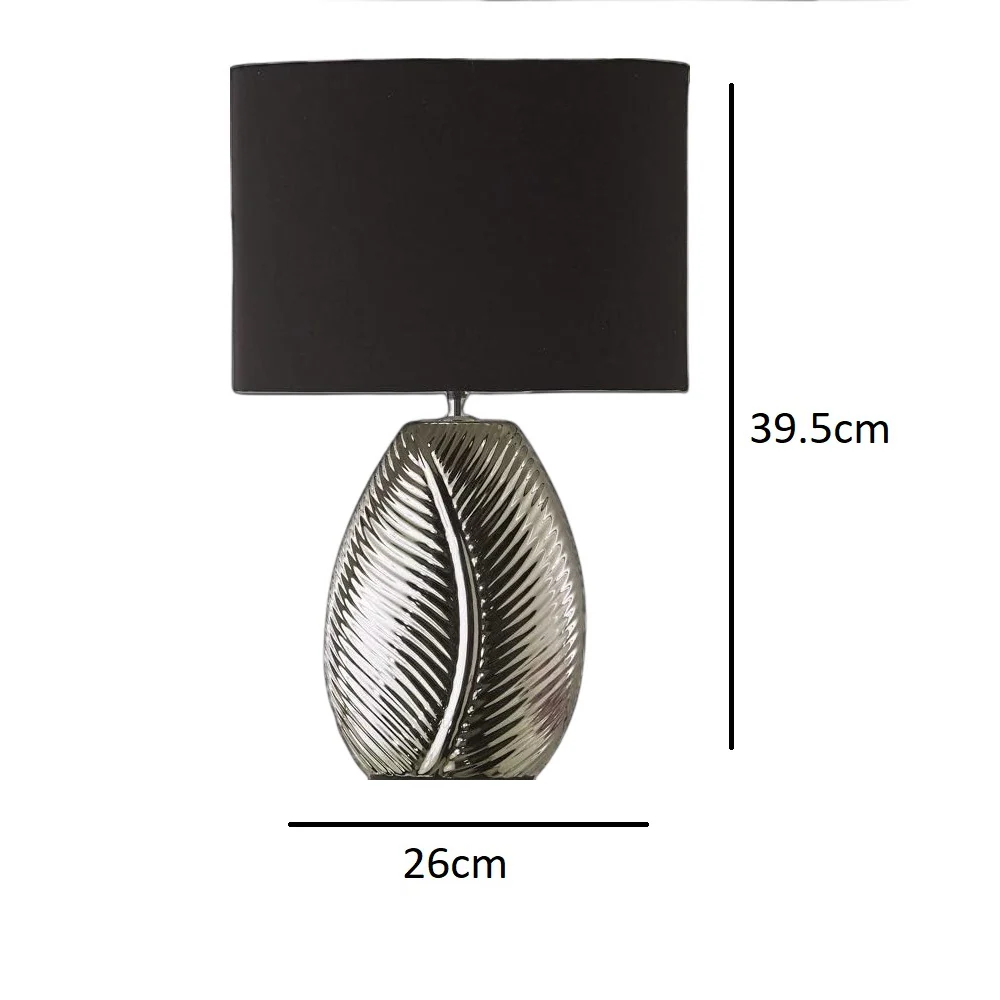 Silver Ceramic Leaf Design Modern Table Lamp with Black Oval Lamp Shade 39cm - Image 4