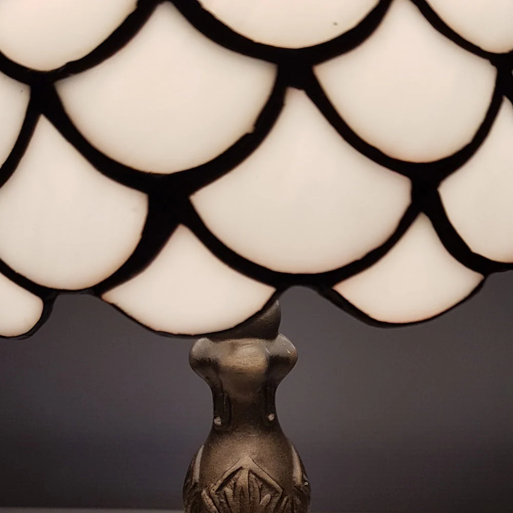 Tiffany Table Lamp 8" Cream Marble Effect Art Deco Glass Vintage Dome 35cm - Image 4