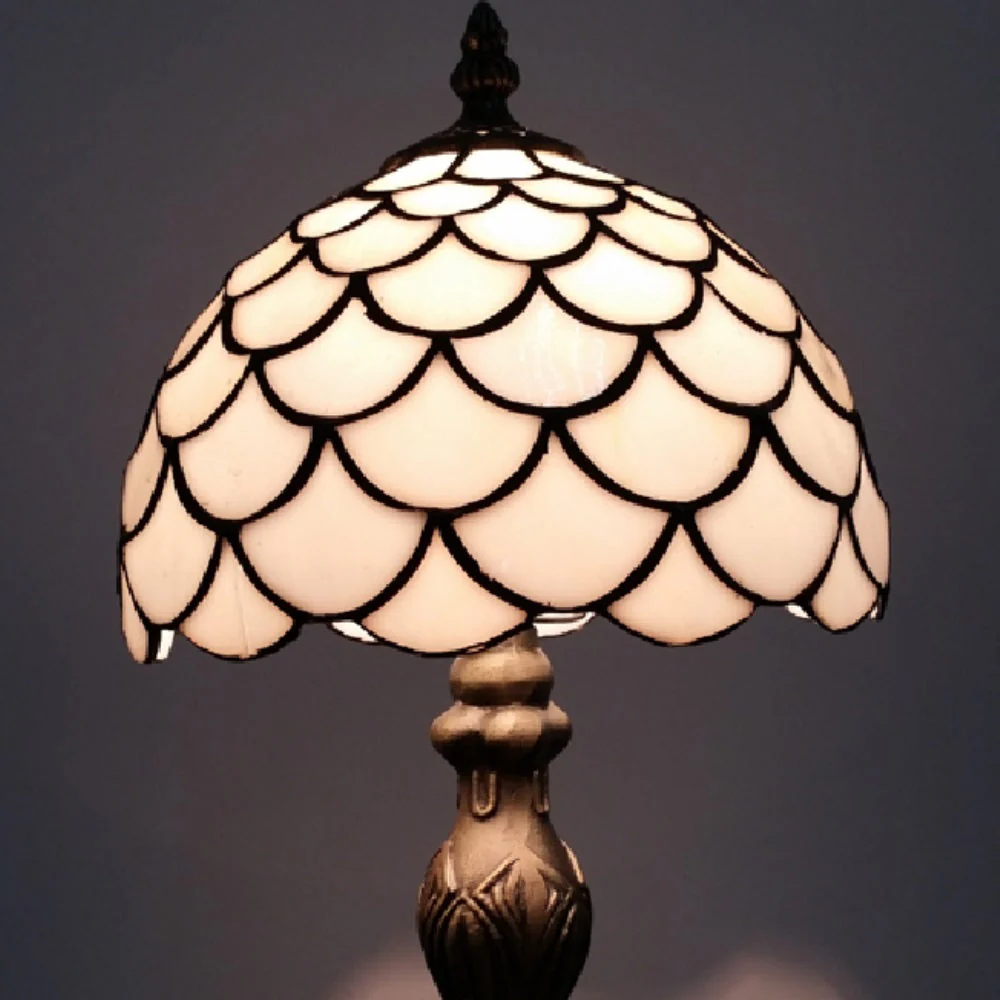 Tiffany Table Lamp 8" Cream Marble Effect Art Deco Glass Vintage Dome 35cm - Image 5