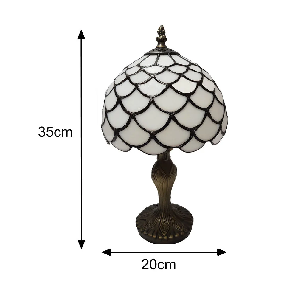Tiffany Table Lamp 8" Cream Marble Effect Art Deco Glass Vintage Dome 35cm - Image 6