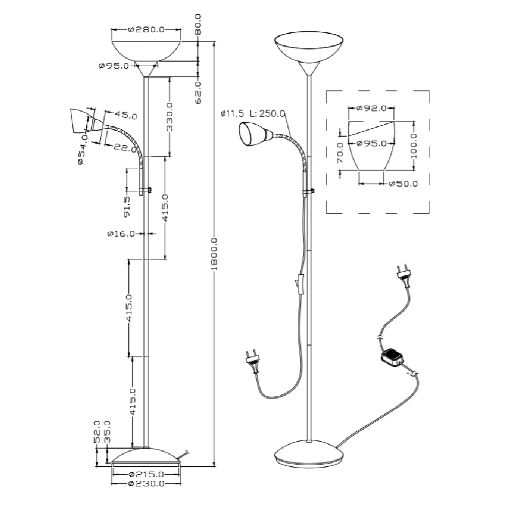 Titanium Silver Modern Mother & Child Floor Reading Light 180cm - Image 3