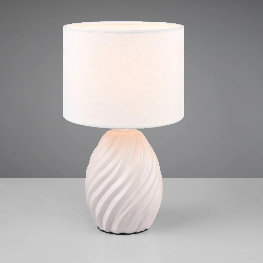 White Ceramic Modern Wave Pattern Table Lamp with White Shade 31cm - Image 3