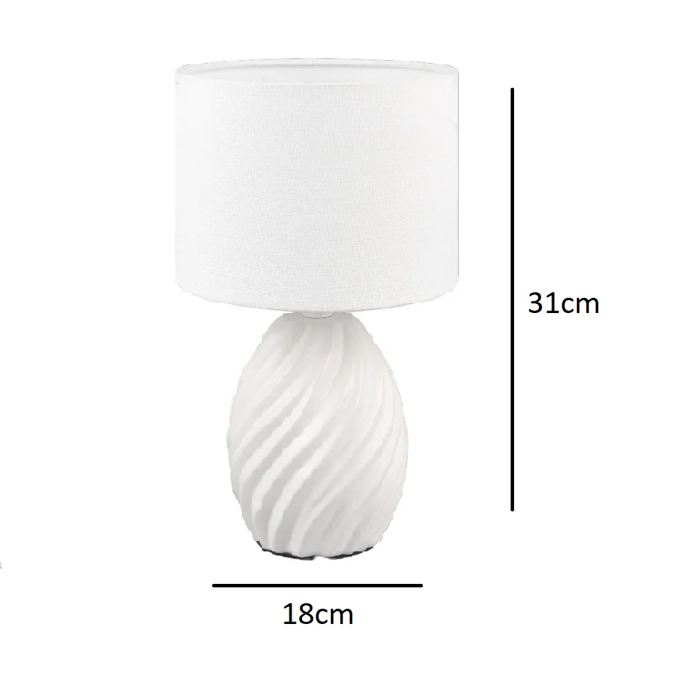 White Ceramic Modern Wave Pattern Table Lamp with White Shade 31cm - Image 4