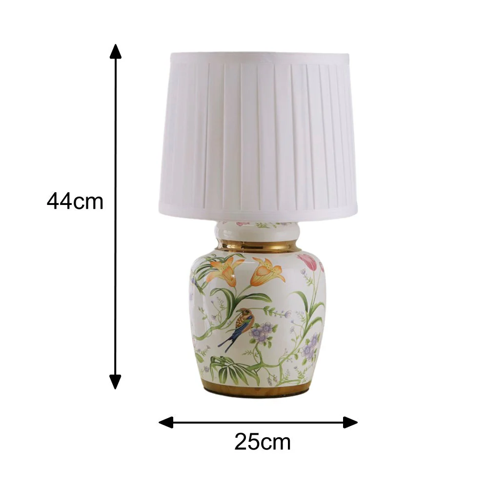 White & Gold Detail Ceramic Oriental Tea Urn Table Lamp with Pleated Shade 44cm - Image 7