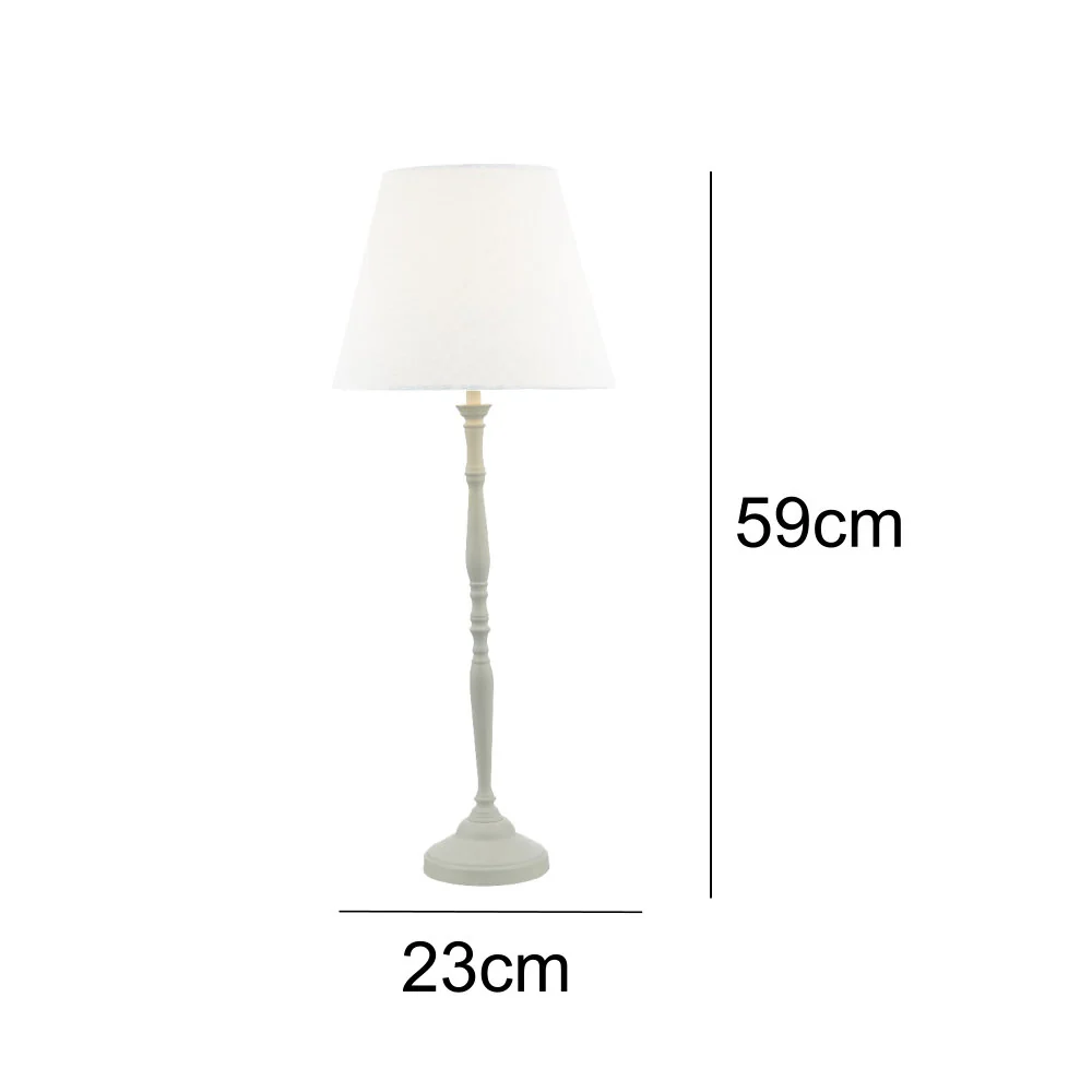 White Vintage Candlestick Table Lamp with Linen Shade 59cm - Image 5