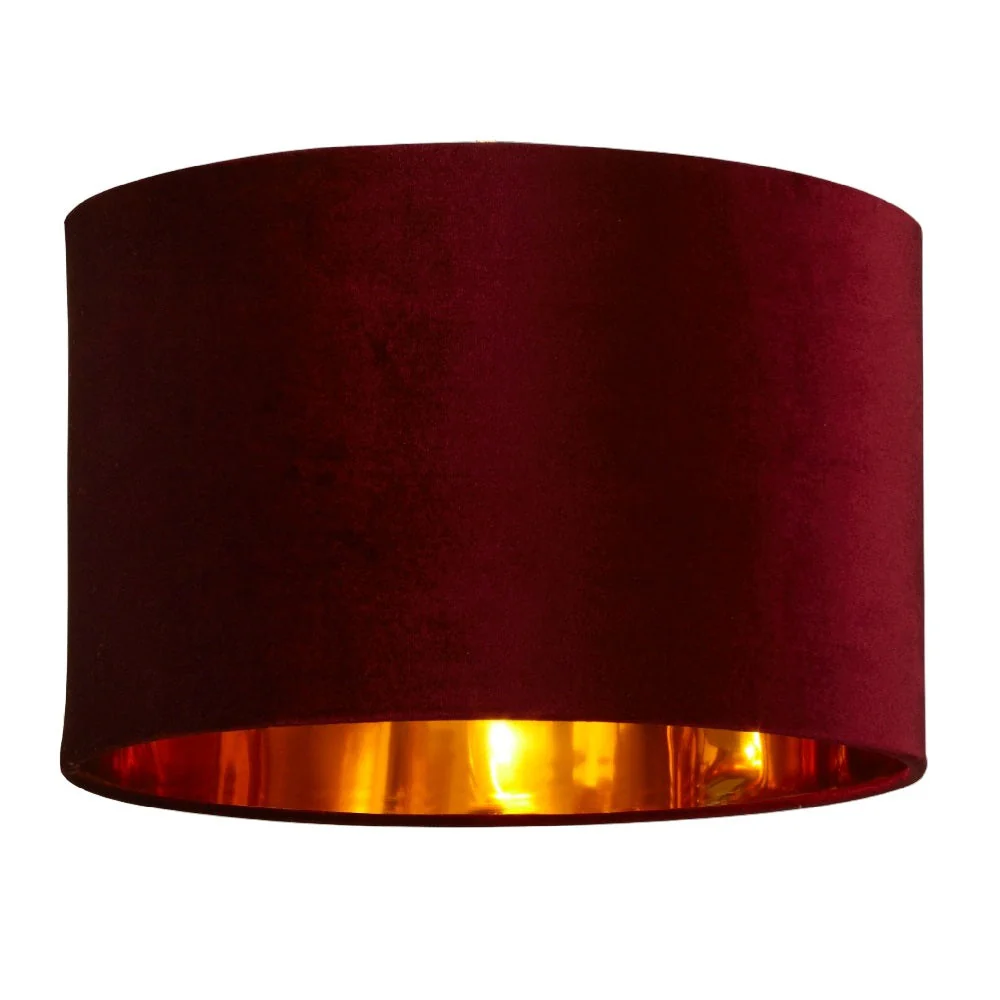 Wine Velvet and Gold Inner Modern Easy Fit Round Drum Lampshade 300mm - Image 2