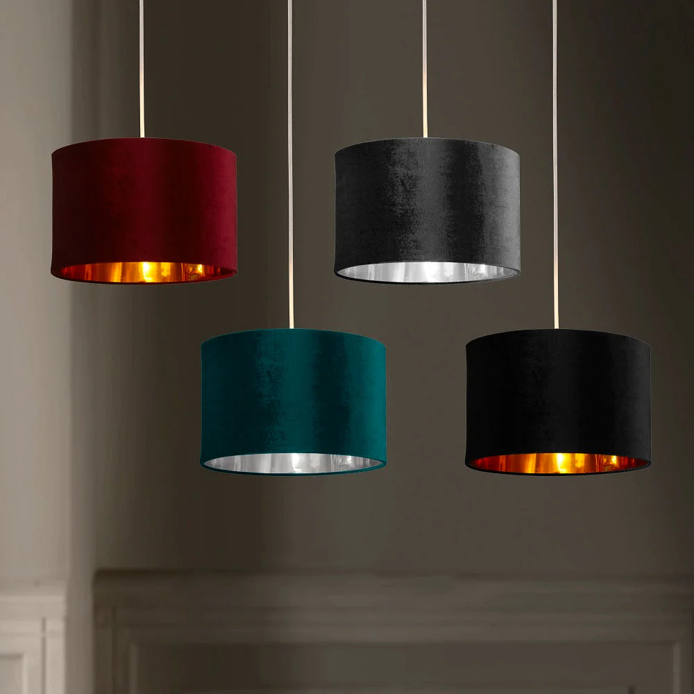 Wine Velvet and Gold Inner Modern Easy Fit Round Drum Lampshade 300mm - Image 4
