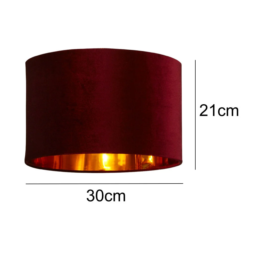 Wine Velvet and Gold Inner Modern Easy Fit Round Drum Lampshade 300mm - Image 5